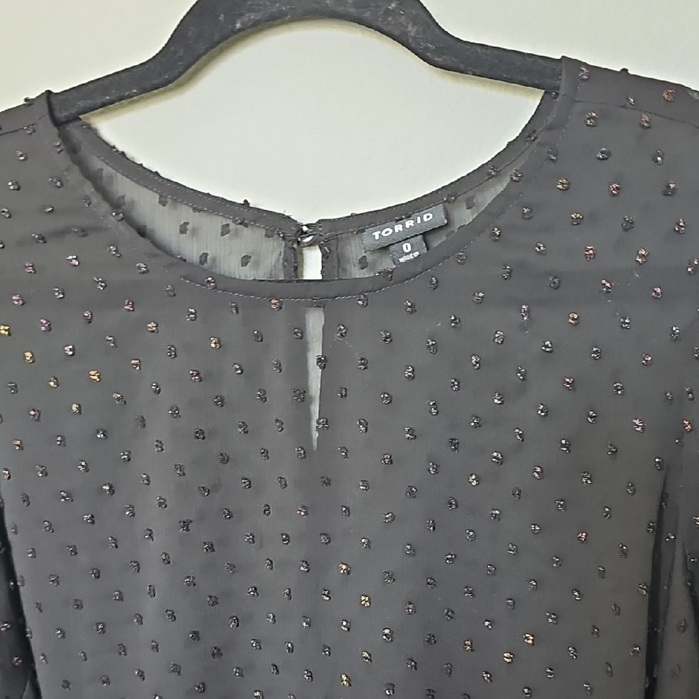 Torrid Witchy Flirty Abbey Rainbow Clip Dot Sheer Short Sleeve Blouse Top 0X - Picture 4 of 12